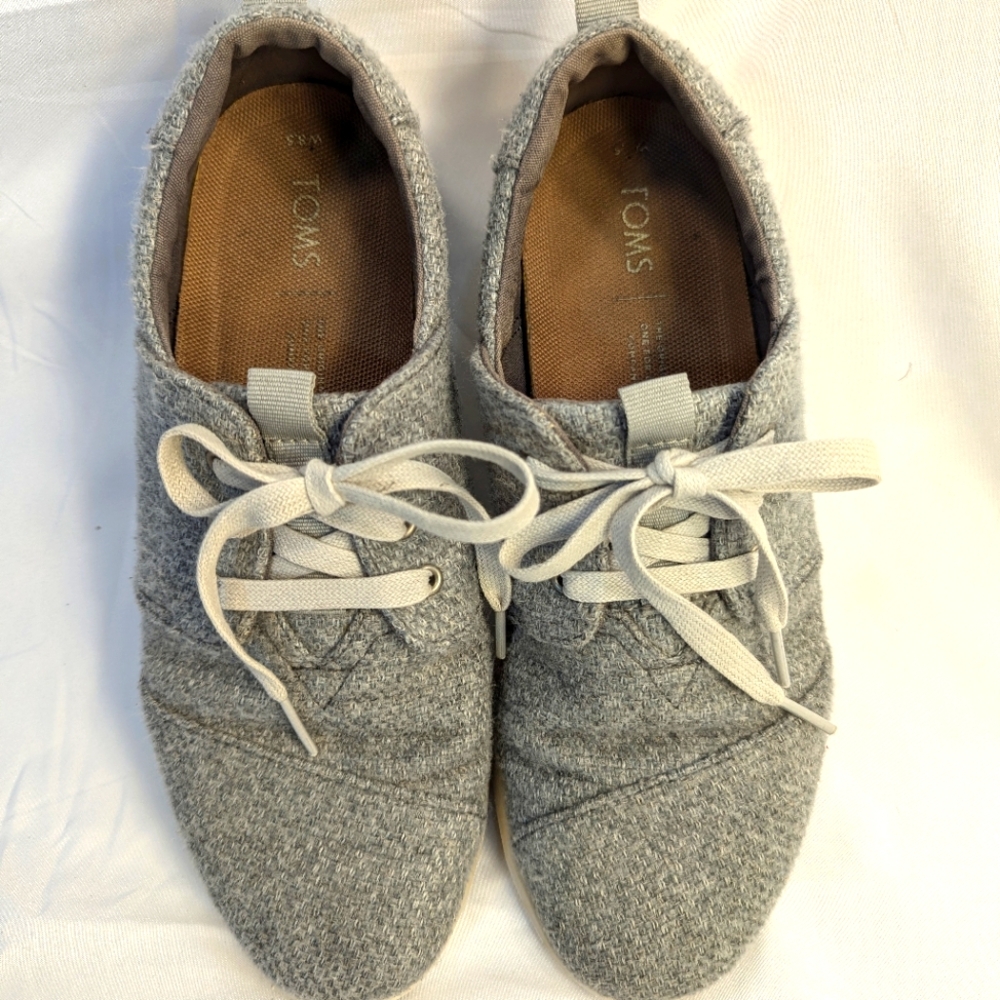 Toms Del Rey Light Heather Grey Wool Lace-up  Sneakers Size 8.5